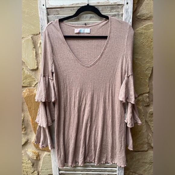 Free People Beach Ruffle Bell Sleeve Long Sleeve Dress Top Size Small. - Picture 1 of 6